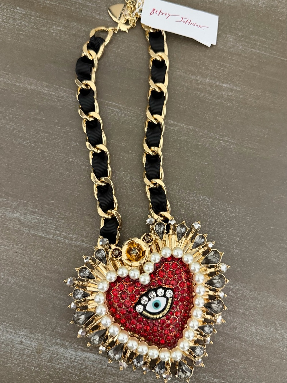 Betsey Johnson Rockin Riches Red Heart Evil Eye Pendant Statement Necklace - Picture 11 of 11